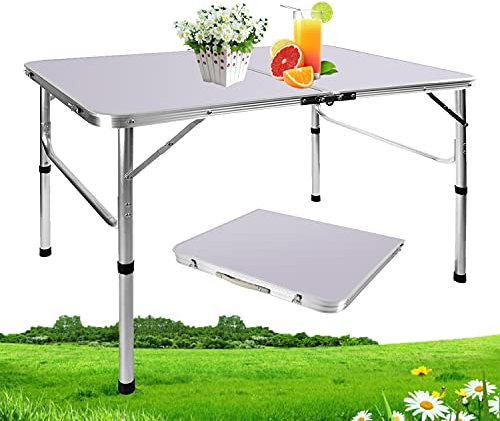 Table pliante en aluminium pour camping, pique-nique, jardin, terrasse, cuisine, salle à manger, barbecue, buffet, fête, tréteaux avec 2 hauteurs réglables, intérieur et extérieur, 90 x 60 x 67/37 cm