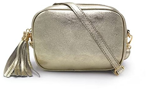 ELIOX Sac femme en cuir véritable fabriqué en Italie, petit sac à bandoulière élégant mode sac à bandoulière véritable cuir, or, Taille unique