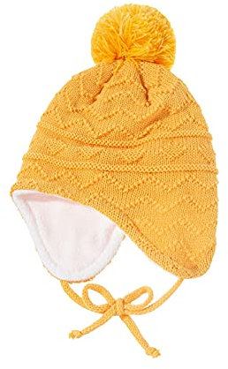 TT- Baby Mädchen Jungen Schlupfmütze Warm Bär Wintermütze Schalmütze Strickmütze mit Bommel Fleecefutter Beanie Mütze Strickmützen Ball Beanies Feste Farbe Hairball Hut (Gelb, OneSize)