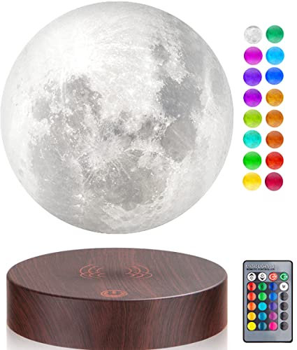 UVEHAS Schwebende Mondlampe 16 Farben Magnetische Levitation schwebende 3D-Druck LED Mond Licht Spinning in Air Luna Nachtlichter mit Fernbedienung für Desk Dekoration Kreatives Geschenk, Runde Basis