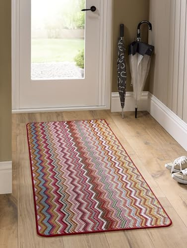 Waschbarer Läufer, Teppich für Eingangsbereich, Küche, Flur, Tür, lebendig, mehrfarbig, rutschfest, langlebig, schmutzabweisend, Zickzack-Muster, mehrfarbig, 67 x 150 cm