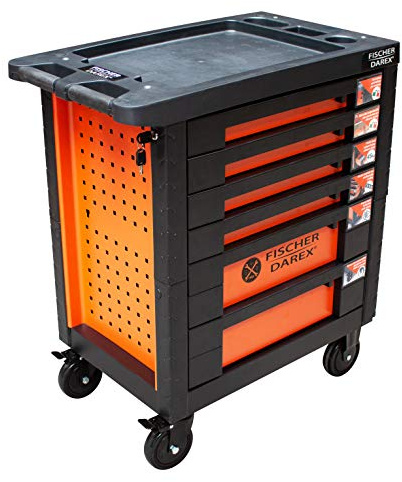 FISCHER DAREX Werkstattwagen mit 6 leeren Schubladen, Legierter Stahl, Orange/Schwarz, Standard