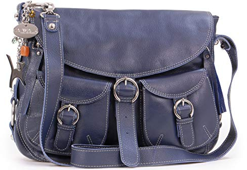 Catwalk Collection Handbags - Women's Leather Cross Body Bag - Medium/Large Hobo Messenger Bag - Adjustable Shoulder Strap - Courier - Blue