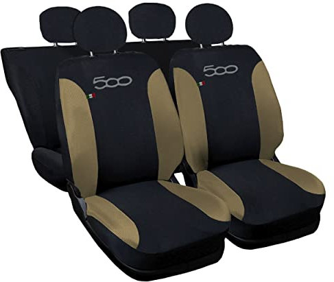 Auto Accessori Lupex Coprisedili Auto Compatibili con Cinquecento 500, Made in Italy, tessuto poliestere, Nero - Beige Modello 2