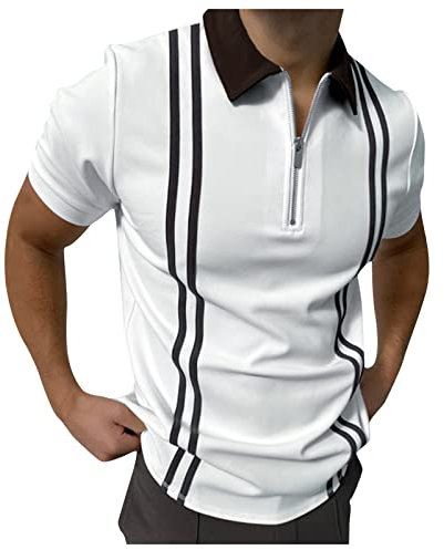 Cenlang Zipper Polo Shirts for Men Short-Sleeve Aztec Print Polos Golf Shirts Summer Casual Slim Fit Tees Business Work Tops, Z1-white, XL