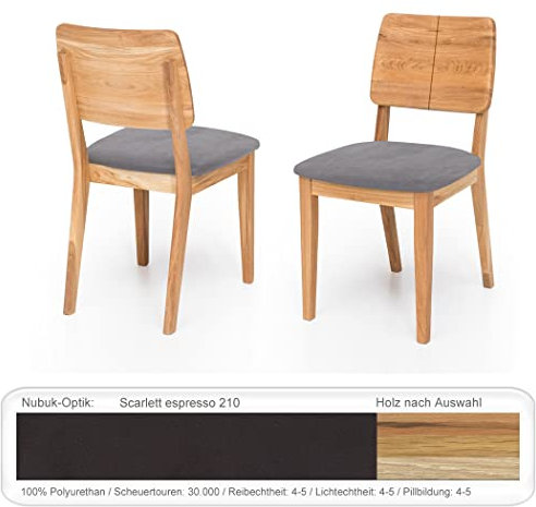 bequemer Holzstuhl Norea 2 Polsterstuhl Esszimmerstuhl Küchenstuhl Massivholzstuhl Verschiedene Varianten, Holzart:Kernbuche geölt, Bezugstoff:Scarlett Espresso
