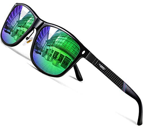 ATTCL Herren Sonnenbrille Sport Polarisierte Fahr Angeln Golf Sportbrille UV400 Schutz (Schwarzer Rahmen+Grüne Linse/verspiegelt)