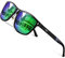 ATTCL Herren Sonnenbrille Sport Polarisierte Fahr Angeln Golf Sportbrille UV400 Schutz (Schwarzer Rahmen+Grüne Linse/verspiegelt)