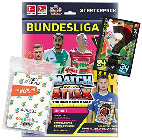 collect-it.de MY HOME OF CARDS + TOYS Exklusive Aufbewahrungshüllen im Bundle mit Topps Match Attax 2022/23-1 Starter + 1 seltene Nationalspieler Karte