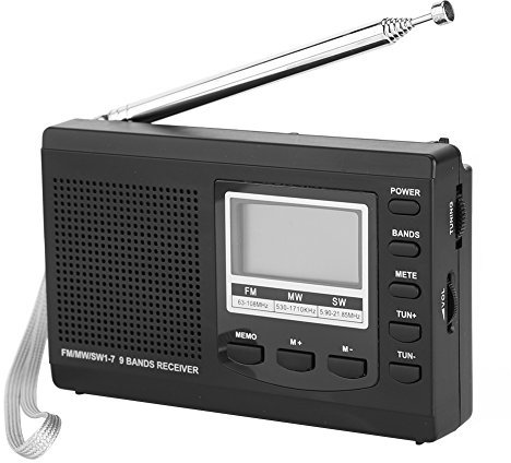 Elprico Mini Radio FM, Radios Portables Numériques Portables Numériques, Réveil Numérique Récepteur de Radio FM Radio Stéréo de Poche Légère Lecteur de Musique(Le Noir)