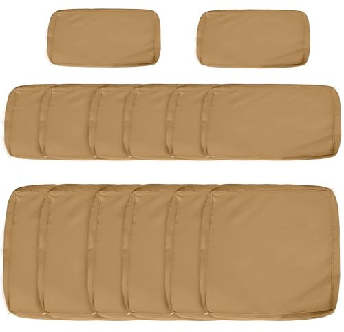 Outsunny Lot de 14 Housses de Rechange Coussins Salon de Jardin - 6 Housses Coussin d'assise, 8 Housses Coussin Dossier - Housses zippées Polyester déperlant Marron