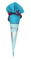 Glückspilz Schultüte mit Namen personalisiert, DELFIN, Delfin Zuckertüte aus Stoff genäht, hellblau, mit Kissen