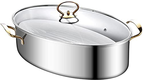 Gold Fish Steamer, 8 Qt Steamed Fish Pot 304 Edelstahl Oval Cookware with Rack, Ceramic Pan, Chuck, Suppentopf zum Dämpfen von Fisch, kochende Suppe