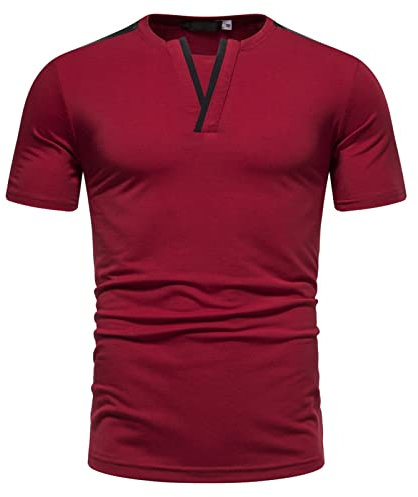 T-shirts pour homme - T-shirt surdimensionné - Col en V - Manches courtes - T-shirt d'été - Sport - T-shirt de base - Streetwear, rouge, L