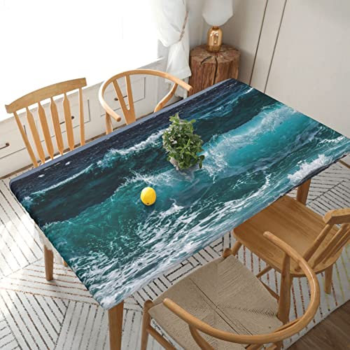 BAFAFA Spannbetttuch mit Meerwasser-Bedruckt, 152 cm, elastische Ecken, wasserdicht, abwischbar, Tischdecken für Outdoor, Picknick, Küche, Tischdekoration