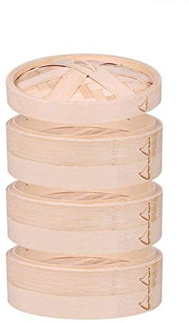 Premium 7/8/10/12 Zoll handgemachter Bambus-Dampfgarer, 2/3 Ebenen & Deckel & Einlagen, natürlicher Bambus-Knödel-Dampfgarer, perfekt zum Dämpfen von Knödeln, Gemüse, Fleisch, Fisc