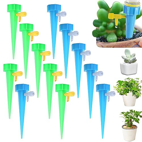 12 Pcs Self Watering Spikes,Automatic Plant Watering Devices Adjustable Plant Watering Drip Irrigation Spikes with Valve Switch Self Watering Planter Insert for Garden Plants Indoor Outdoor Watering