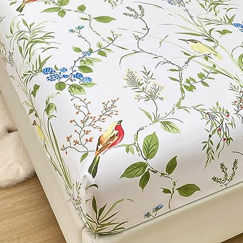 Mateju Spannbettlaken aus Mikrofaser mit Blumendruck für Einzelbett und Doppelbett, Weiche Bequem Spannbetttuch für Boxspringbett, Tiefe Tasche für bis 25 cm Matraze (180x200cm,Frühling)
