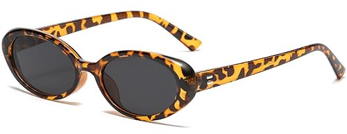 Breaksun Retro Oval Sonnenbrille für Damen Herren Mode Kleine Ovale Sonnenbrille 90er Vintage Shades, Leopard/Grau, MM