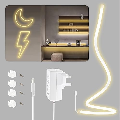 LED Neon Rope Lights 360° Lighting, 1m Round Tube Warm White LED Strip Lights 360 Degree Illumination, IP65 Waterproof Flexible Neon LED Lights for Bedroom Gaming Room Kids Wall Lights DIY Decor