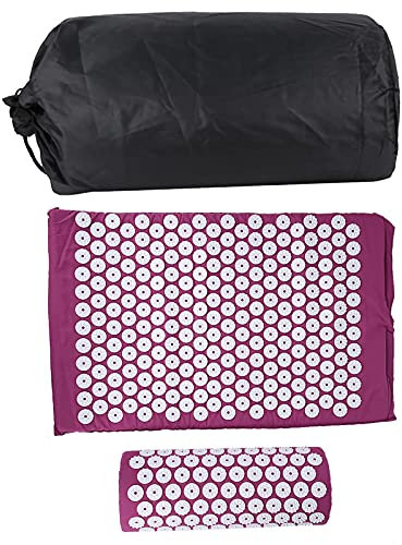 equlup Akupressurmatten-Kissenset, Massage-Yoga-Pad-Matte 66 X 42 X 2 Cm/25,9 X 16,5 X 0,8 Zoll Kopfkissen 37 X 14 X 10 Cm/14,6 X 5,5 X 3,9 Zoll(Lila)