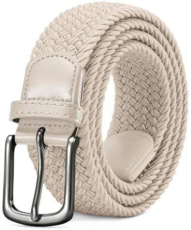 LAKIDAY Flechtgürtel aus Stoff, Elastischer Stretchgürtel für Damen und Herren Beige 130 cm Hochwertig & Bequem Breite 3.5 cm