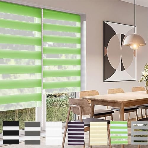 Tenda Avvolgibile 75 x 340 cm Blackout, Protezione Solare Tapparella di Avvolgibile Montaggio con e senza Fori, per Finestra o Porta, Verde
