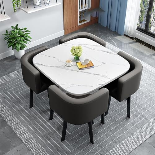 Quadratischen Tisch Esstisch-Set Besprechungstisch Mit Stühlen Verhandlungstisch Meetings Kleine Bürotisch Und Stuhl Set Restaurant Balkon Hotel Verhandlungstisch ( Color : Balck PU , Size : White tab