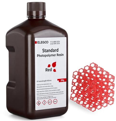 ELEGOO 3D Drucker Resin, UV 405nm Standard Resin mit Hohe Präzision und Schnelle UV-Härtung für MSLA/DLP/LCD 3D Drucker, Photopolymer-Kunstharz Flüssige 3D-Druckmaterialien, Klarrot 2000g