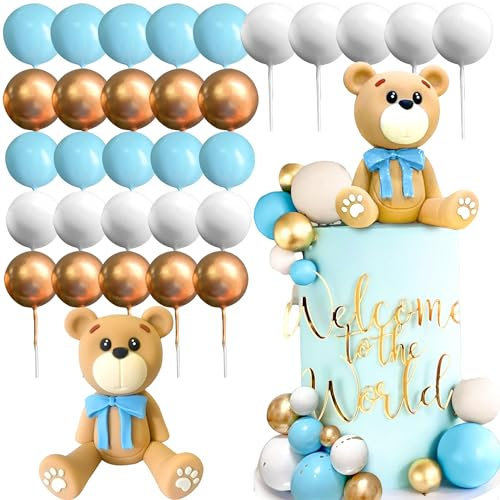 LaVenty Teddybär Kuchen Dekoration 31 Stück Blau Teddybär Tortendeko für Taufe Junge 1 Jahr Kuchen Dekoration Hochzeit Babyshower Geburtstag Party