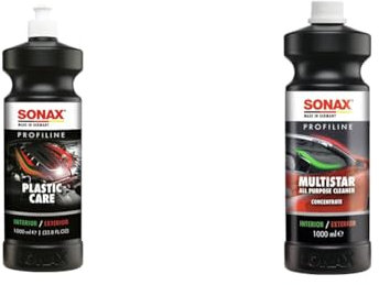 SONAX PROFILINE PlasticCare (1 Liter) Kunststoffpfleger frischt Farben auf & PROFILINE MultiStar (1 Liter) universell einsetzbarer Kraftreiniger
