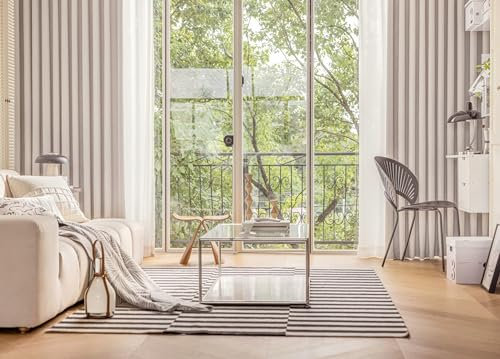 Ayoiow Verdunklungsgardine, Scheibengardinen Wohnzimmer Mit Ösen, Chenille Gardinen Vorhang 2Er Set, Beige Weiß, 132X160CM