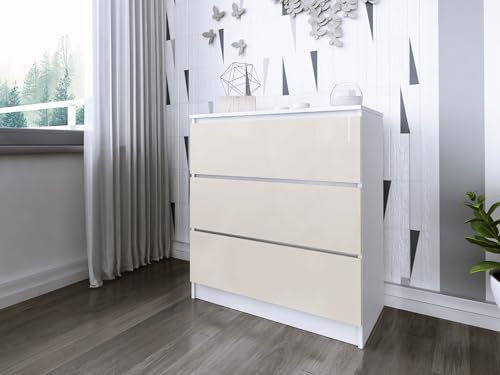 Faizee Möbel Schubkastenkommode Zoe 80-3 Schubladenkommode (Beige Hochglanz, Korpus: Weiß)