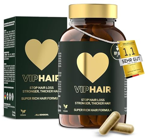 VIPHAIR Haar Vitamine, Hochdosiertes Biotin, Zink & Vitamin B, Anti-Haarausfall, Haarwachstum Booster, Für Männer & Frauen. Optimal für gesundes Haar, 60 Kapseln
