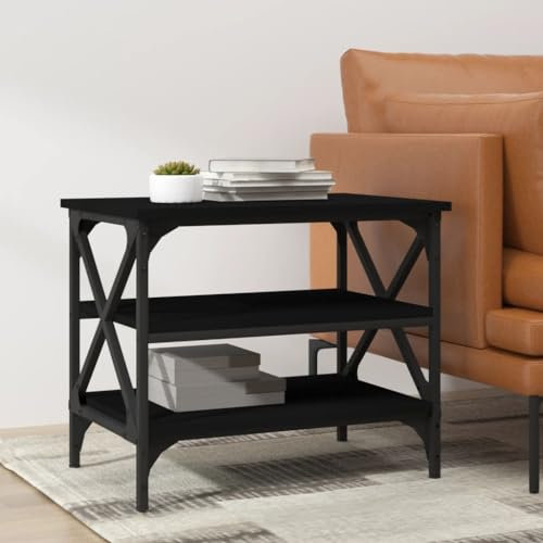 Tino Tech Couchtisch im Wohnzimmer Schwarz 55x38x45 cm Holzwerkstoff Rahmen im Industrie-Stil Beistelltisch Platz für Getränke, Snacks und einige Dekoartike Multifunktionstisch