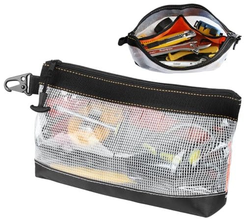 FRETONBA Small Tool Zipper Pouch, Werkzeugtasche Klein Transparentes Pvc-Material, Banktasche Wasserdicht Und Antistatisch, Kleinteile Organizer Metallhaken