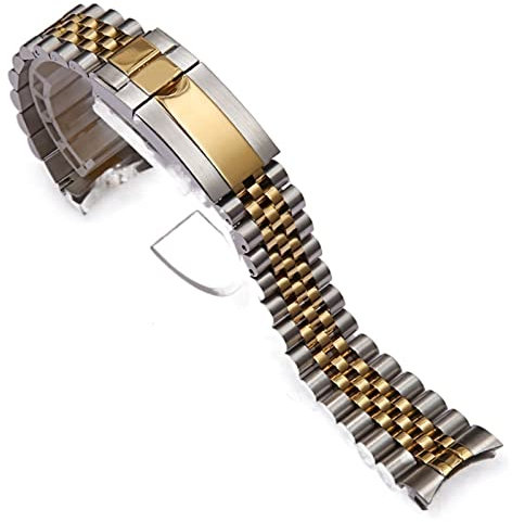 Clouismus 20 mm massives Edelstahl-Armband für Rolex GMT Oyster Perpetual Date, Silber-Gold-Uhrenarmband mit Faltschließe(E)