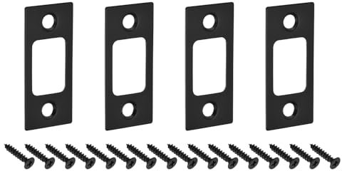 sourcing map 4Pcs Door Strike Plate, 57mm x 25.5mm Stainless Steel Latch Deadbolt Replacement Lock Strike Plate for Door Frame Door Jamb Reinforcement, Black