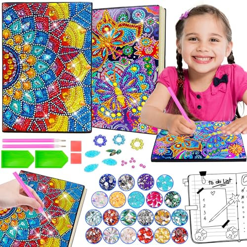 Basteln Mädchen 6 7 8 9 Jahre, Geschenke Mädchen 6-12 Jahre Diamant Painting A5 Notizbuch, Bastelset Kinder Spielzeug ab 5-11 Jahre, Geburtstagsgeschenk für 6-12 Jahre, Tagebuch Mandala Geschenkideen