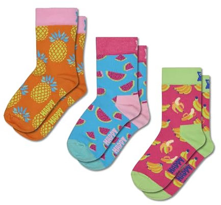 Happy Socks Kids 3-Pack Fruity Mix Socks, bunte Socken aus Baumwolle für Kinder mit lustigen Motiven