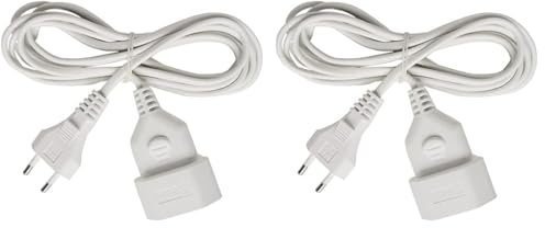 Brennenstuhl Kunststoff-Verlängerungskabel (Verlängerungskabel für den Innenbereich, 3m Kabel, mit Euro-Stecker und Kupplung) weiß (Packung mit 2)
