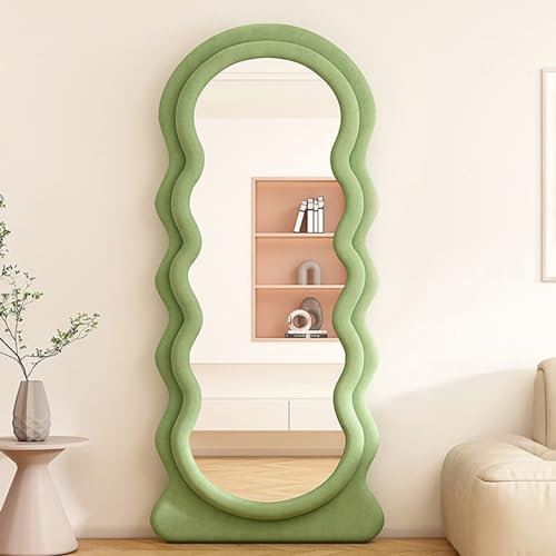 CEIEVER Bogen Ganzkörperspiegel, Wavy Mirror 160X60CM Full Length Unregelmäßiger Großer Langer Spiegel Ankleidespiegel Gewölbter Standspiegel für Schlafzimmer,Wohnzimmer (Grün)