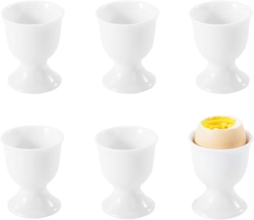 Ruikcoll Eierbecher Set Aus Porzellan, Eierhalter Stapelbar,Eierhalter Eierständer, Frühstück Eierhalter Geschirr, für Küche Haus Restaurant Hart und Weichgekochten Eiern,7 x 5 cm, 6 Stück(Weiß)