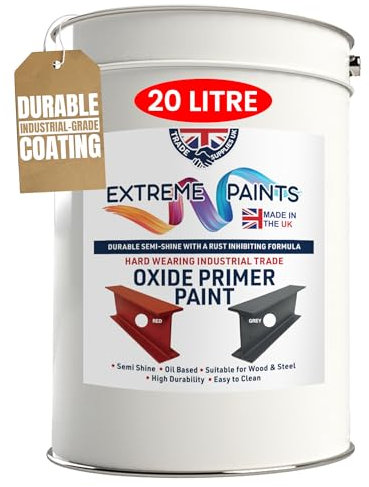 TRADE SUPPLIES UK - Extreme Paints Oxide Primer - Rust-Inhibiting Formula for Metal & Wood | For Structural Steel, Machinery, Gates, and Containers (Grey, 20L)