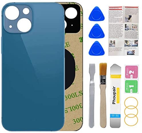 Phoupair Back Glass Replacement Compatible with iPhone 13 6.1 Inches with Repairing Kit and Installation Manual (Blue)