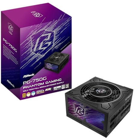 ASRock Phantom Gaming PG-750G ATX 3.1 750W Power Supply Fully Modular Individual Braided Pattern PCle 5.1 10 Years Warranty Enthusiast Gamers 80 Plus Gold Cybenetics Platinum 12V-2x6 Cable
