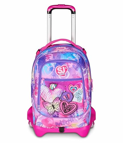 SJ GANG STYLE JAM GANG Trolley Scuola Jack 3 Ruote, Fucsia, 3 in 1, Zaino Triplo Uso con Carrello Sganciabile, 33 L, Zaino Scuola Elementare, Zaino Bambina