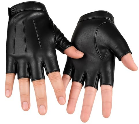 Aisikoo Fingerlose Handschuhe Herren & Damen – Sportliche Lederhandschuhe ohne Finger, Handschuhe Fingerlos aus PU-Leder für Outdoor, Fitness