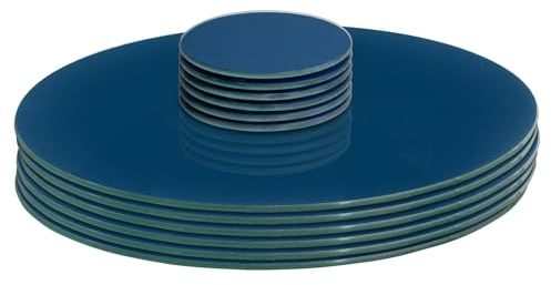 Harbour Housewares 12pc Glass Placemats & Coasters Set - 31 | Hague Blue Round Tempered Heat-Resistant Non-Slip Place Mat & Round Coasters Set Indoor Home Kitchen Table Plate Place Mat