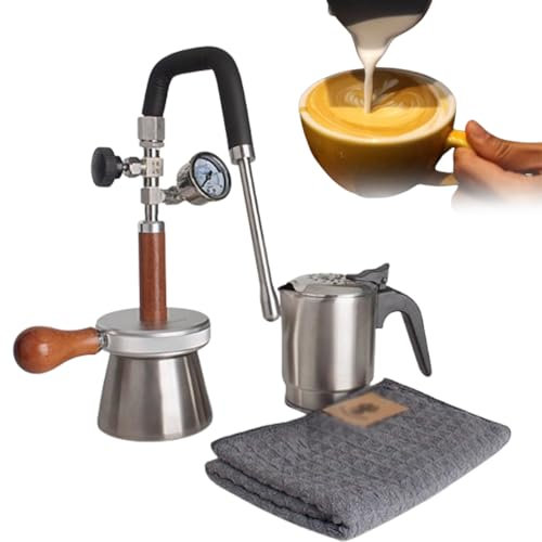 350ml Commercial Milk Frother, 4bar Outdoor Steam Frothing Machine, 60° Up and Down/360° Left and Right Rotation, with 3-hole Nozzle&Stainless Steel Kettle, for Make Milk Foam, Camping, Open Flame